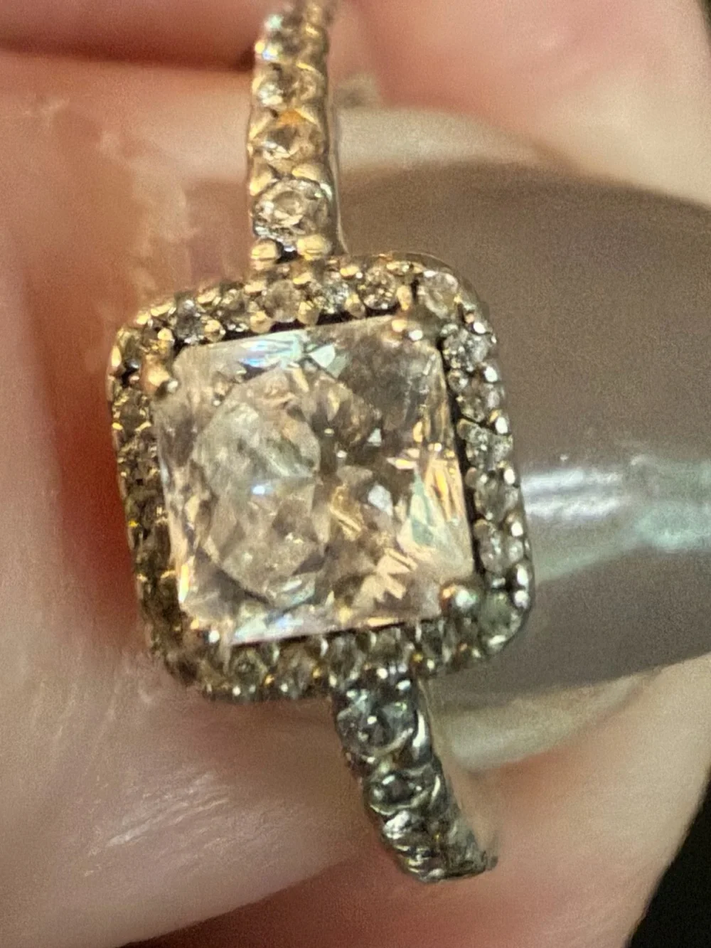 Pandora Size 7  Sterling Silver Ring Square CZ Solitaire in a Halo Setting
